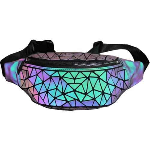 Luminous Fanny Pack For Women Bao Bag Holographic Casual Waist Bag Geometry Chest Bags Money Belt Phone Bags Shopping