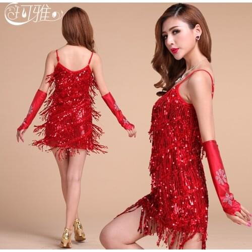 Dancewear for Latin/ Tango/ Ballroom/ Performance Competition Sequins, Tassel Latin Dance dresses for Sale (Skirt+2xGloves)