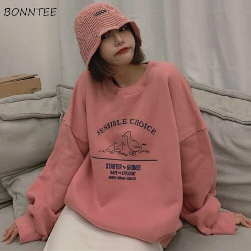 No Hat Hoodies Women Thick Ulzzang Cartoon Loose Chic Female Sweatshirt Harajuku Women Clothes Winter All-match Spring Pullovers