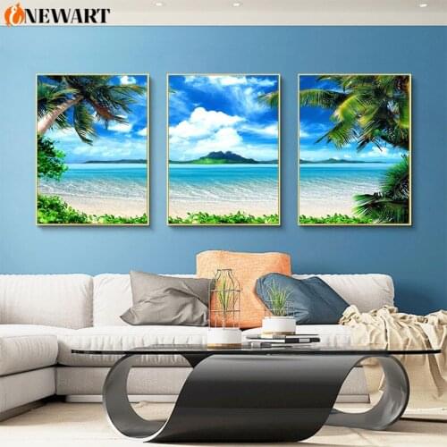 Tropic Island Canvas Painting Decoration Picture for Living Room Wall Art Poster Print Light Blue Modern Home Design Nordic
