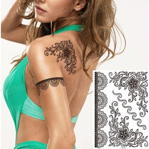 Unique flower tattoos bracelet jewelry stickers black temporary henna tattoos lace waterproof mandala tatoo fake for girls woman