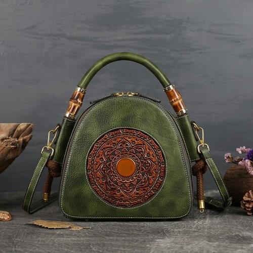 Vintage Handmade Totem Genuine Leather Women Bag 2021 New Luxury Designer Handbag Ladies Nature Cowhide Shoulder Bags Sac A Main