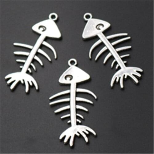 WKOUD-Fish pendant, Animal Pendant, , Fish Skeleton, Fish Charm, Anatomical Jewelry, DIY Jewelry Accessories, 30*22mm 8Pcs A824