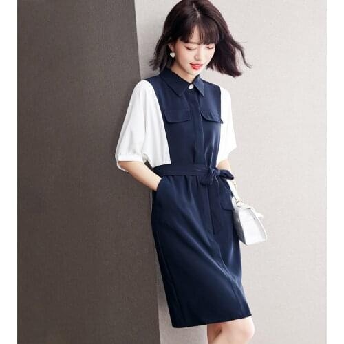 WomenS 2021 Summer New Patchwork Chiffon Dress Elegant Batwing Sleeve Dress