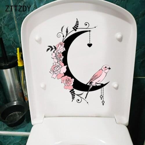 ZTTZDY 16.5×22.5CM Creative Cartoon Moon Pink Rose Childrens Bedroom Decoration Rmantic Wall Toilet Stickers T2-1139