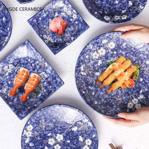 1pc Japanese-style Cherry Ceramic Round Bowl Plate Commercial Restaurant Serving Tray Western Food Plates Kitchen Tableware