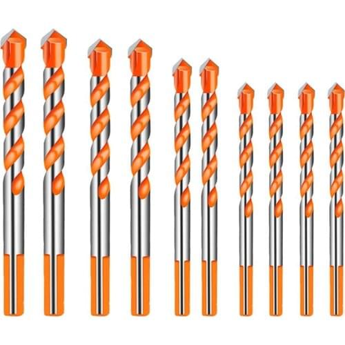 10Pcs Drill Bit Set Triple-Cornered Twist Drill Bits for Ceramic Tile Concrete Gl Masonry Wood Hole Saw Drill Bits