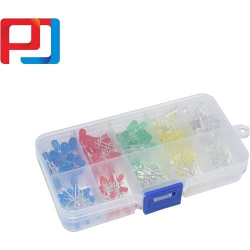 200PC/Set 3MM 5MM Led Kit With Box Mixed Color Red Green Yellow Blue White Light Emitting Diode Assortment 20PCS Each New