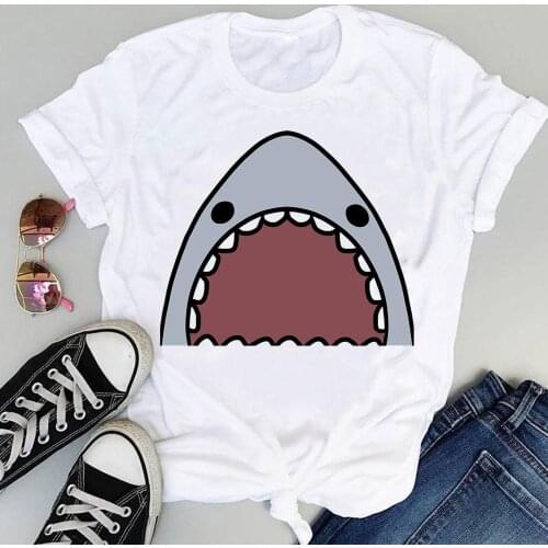 2021 Women T-shirt Summer harajuku Cartoon shark Animal Print Graphic Short Sleeve Fashion streetwear female Tees Plus Size XXXL
