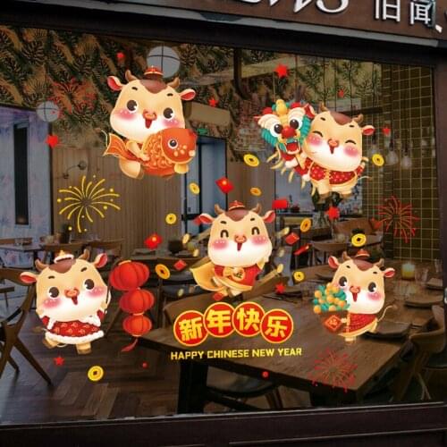 2021 New Year Wall Stickers Bedroom Sofa Door and Window Decor Large Red Sticker Paper Couplet Wall Decals