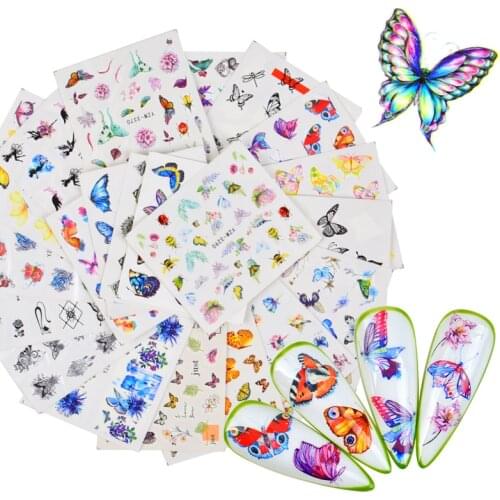 2021 Water Nail Decal and Sticker Butterfly Color Simple Spring Flower DIY Nails for stickers Nail Art Watermark Manicure Decor