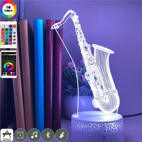 3D Illusion Musical LED Night Light RGB Colors Classic Saxophone Atmosphere Desk Lamp Home Decor Club Member Nightlights Gift