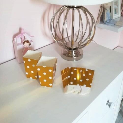 6pcs Silver Rose Gold Stiff Paper Mini Party Popcorn Boxes Pop Corn Carton Candy Dragee Favor Bags Wedding Birthday Movie Party