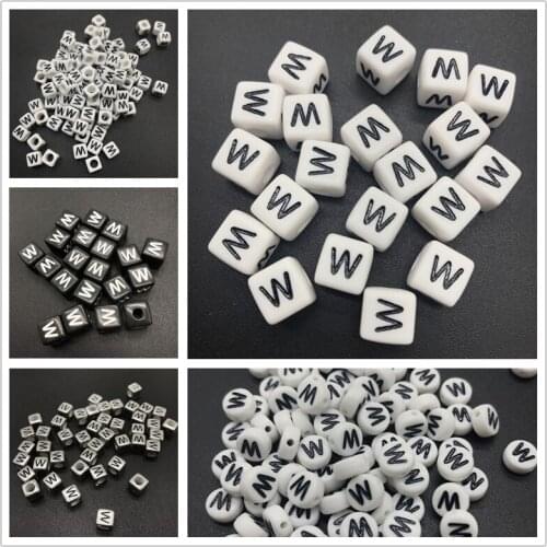 6mm 7mm 10mm Letter W Acrylic Spacer Beads Square Oval Letter Beads For Jewelry Making DIY Accessories