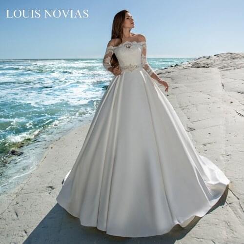 Louis Novias Ball Gown Wedding Dress 2020 New Fashion Long Sleeve Wedding Dress Customized Plus Size Bow Vestido De Noiva
