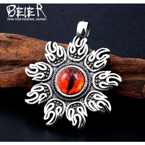 Beier 316L Stainless Steel Red Magic Eye Pendant Surrounds Fire Art Mens and Womens Necklace Pendant LLBP8-271R