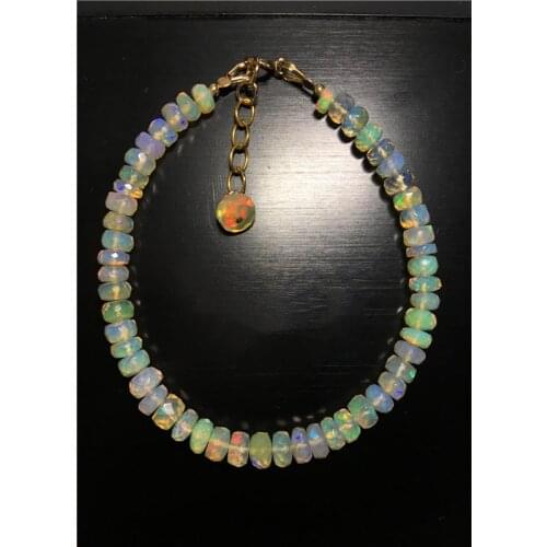 Loose beads nature opal roundel faceted rainbow 4-6mm 18cm FPPJ wholesale beads nature 14k plated clasp