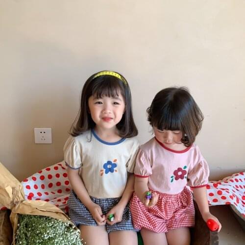 Girl Child T-shirt 2021 Summer New Girls Bubble Sleeve Cute Print Casual Cotton Korean Sisters T-shirt