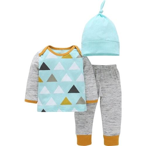 Childrens long-sleeved printed romper + pants + hat three-piece suit New years 2021 Christmas suit