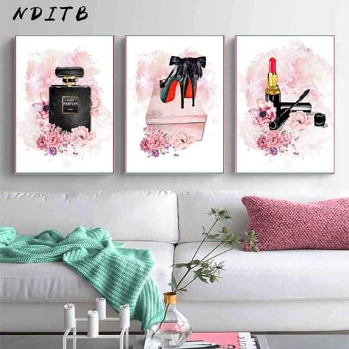 Canvas Painting Floral Lipstick Perfume Fashion Art Poster Makeup Canvas Print Nordic Wall Picture Modern Girls Room Decoration