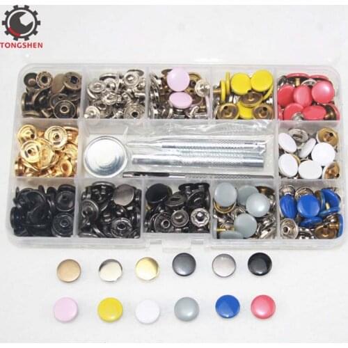 120set 12Color Colorful covered snap button For Clothes four parts prong snap button Brass Snap Fastener Press Stud Rivet Sewing