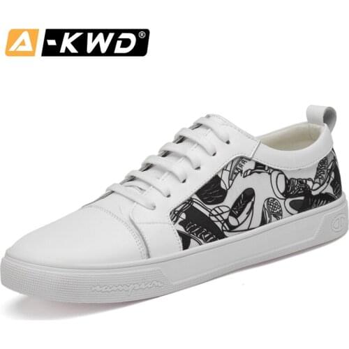 Fashion Sneakers Brand men Genuine White Leather Sneakers Autumn Mens Shoes Sneakers Homme Light Black Male Footwear Size 37-46