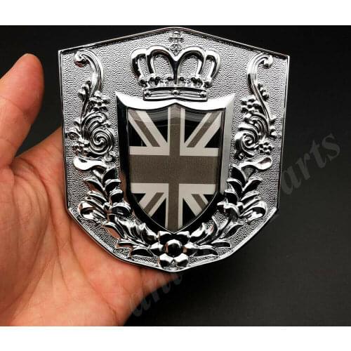 Metal Chrome The Union Jack UK Flag Royal Crown Car Front Grille Emblem Badge