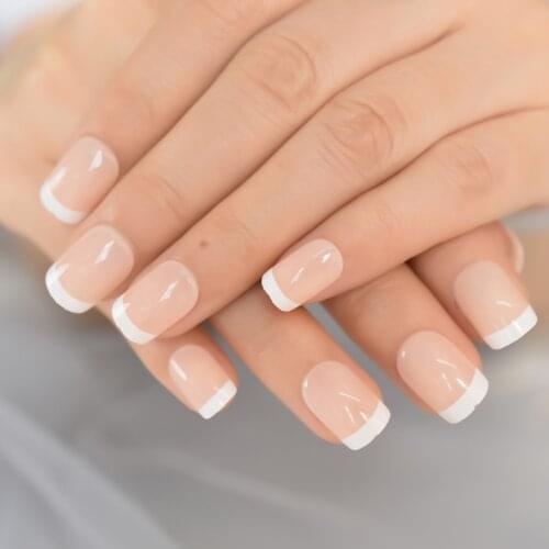 Natural Fake Nails Short French Full Cover Pink Nude False Gel Nail Kit Press On Nails Glue Sticker On Back