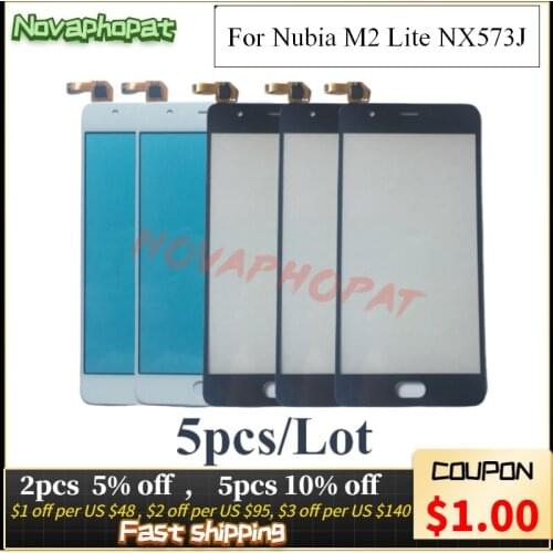 Novaphopat Black/White Sensor Screen For ZTE Nubia M2 Lite NX573J Touch Screen Digitizer Glass Panel Screen 5pcs/lot