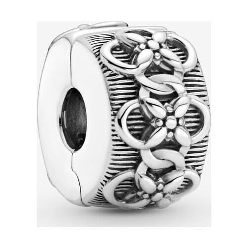 New Original 925 Sterling Silver Beads Flower Pattern Clip Charm Stopper Fit Pandora Bracelets Women DIY Jewelry Dropship