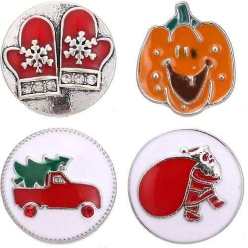 New Christmas car Santa Claus Halloween pumpkin metal 18MM snap buttons fit 18mm snap bracelet snap jewelry wholesale