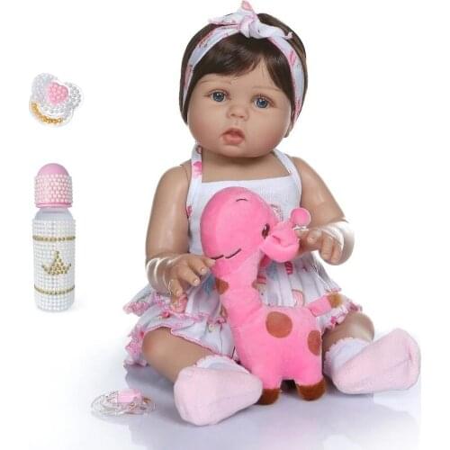NPK 47CM newborn bebe doll reborn baby girl doll in tan skin full body silicone Bath toy lol dolls Xmas Gfit