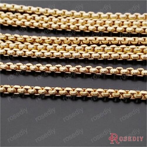 Wholesale Width 2.5mm / 3.5mm Gold color Iron Box Chains Diy Jewelry Findings Accessories 2 Meter(JM7172)
