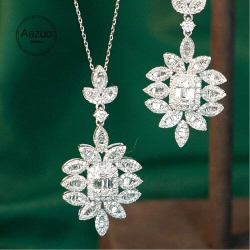 Aazuo 18K Solid White Gold Real Diamonds 1.20ct Luxury Flower Pendent With Chain Necklace Gifted for Women Wedding 18Inchs Au750