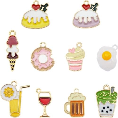 10pcs mix Food & Beverages Egg Red Wine Cake Drink Charms Ice Cream jewelry pendant for earrings Alloy Enamel Beer Bracelet Gift