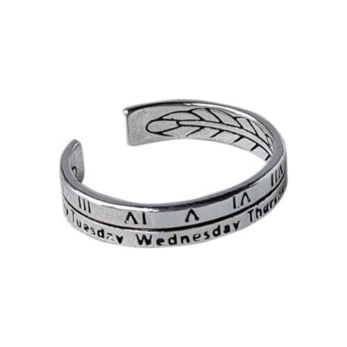 QiLuxy New Korean Vintage Silver Color Metal Hollow Letter Hexagram Opening Rings for Women Men Adjustable Couple Ring Jewelry