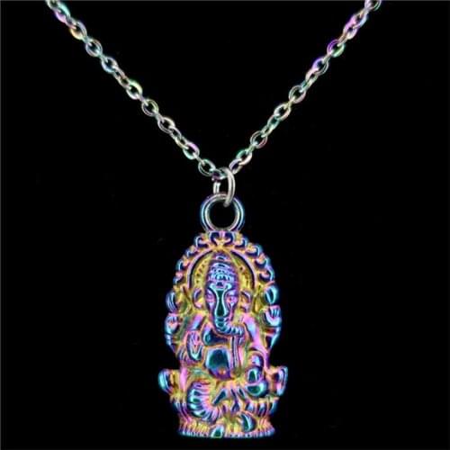 Rainbow Colors Hindu Thailand Buddha Pikanet Ganesh Pendant 20'' Stainless Chains Necklace Women Girl Gift 22190