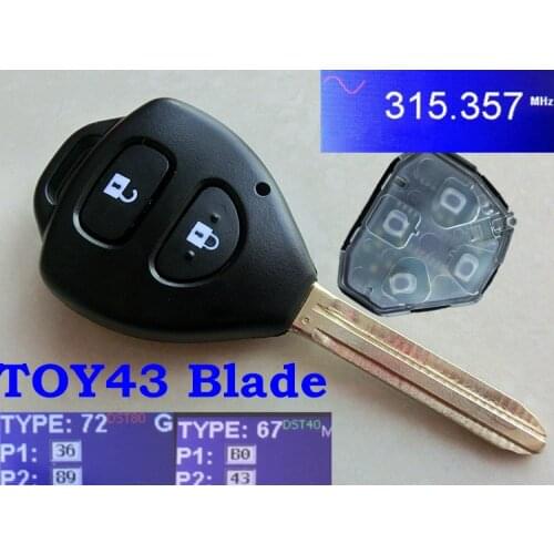 RMLKS Remote Key For Toyota 2006-2010 RAV4 Corolla 315 MHz Remote Key With 4D67 G Chip TOY43 Blade