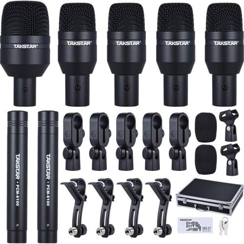 TAKSTAR DMS-D7 Professional Musical Instruments Drum Set Wired Microphone Mic Kit with Standard Mounting Part aluminum suitcase