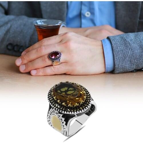 Tesbihane Facet Zultanit Gemstone Sides Micro Stone Mıhlamalı 925 Sterling Silver Men 'S Ring