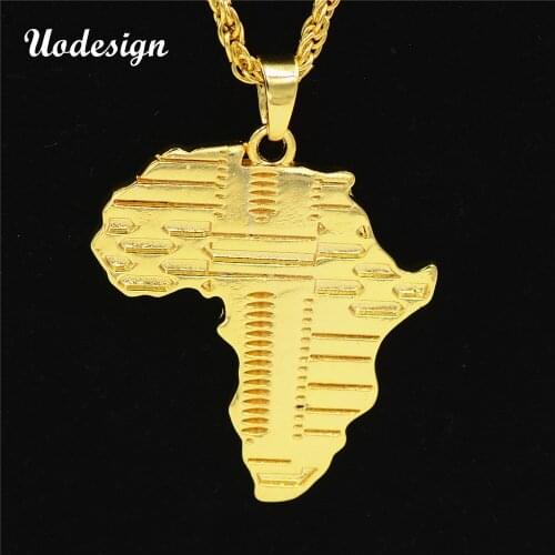 Uodesign Trendy Gold Africa Map Pendant Necklace With 75cm Cuban Chain Hip Hop Jewelry Men Women