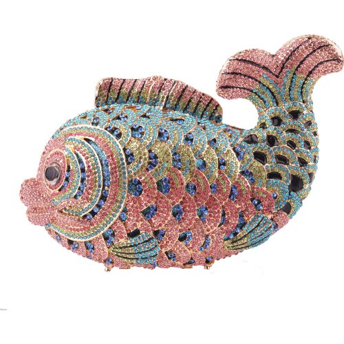 Bee In Fly MulticolourCrystal Diamond Women Fish Evening Clutch Bag Bridal Mini Metal Handbag and Purse Wedding Clutches