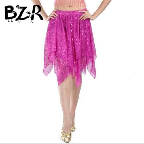 Fashion Women Belly Dance Short Skirts Sequined Bling Belly Dance Paillette Skirt Kids Stage Perform Costumes Latin Dance Wear