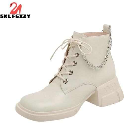 SKLFGXZY Ankle Motorcycle boots Soft Genuine Leather With Winter Platform Black Classic 2021 New Stylish Women Shoes