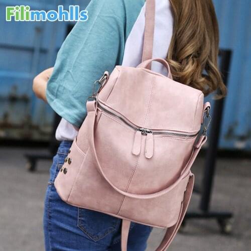 Fashion Women Backpack Quality Leather School Bags For Teenager Girls Large School Backpack Vintage Solid Shoulder Bags