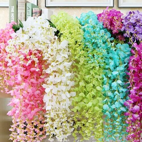 1 SET 12pcs 110 Cm Artificial Silk Wisteria Fake Garden Hanging Flower Plant Vine Home Wedding Party Event Decor T0.41