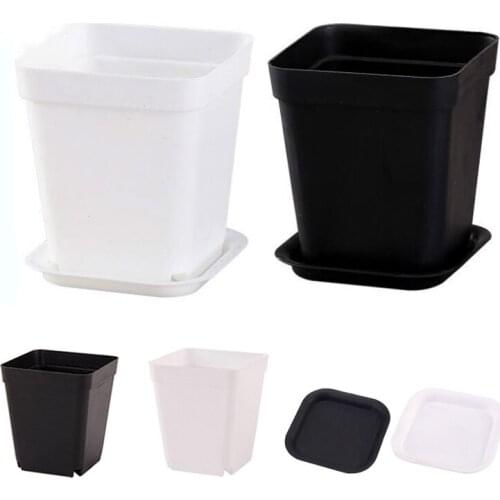 1 Set Planter Pot Trays Mini Square Plastic Flower Pot Home Office Decor Succulent Plants Nursery Pot Green Garden Tools