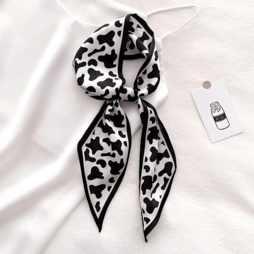 2021 Fashion Cow Print Bag Small Silk Scarf Women Thin Narrow Animal Zebra Hair Belt Ribbon Scarf Female