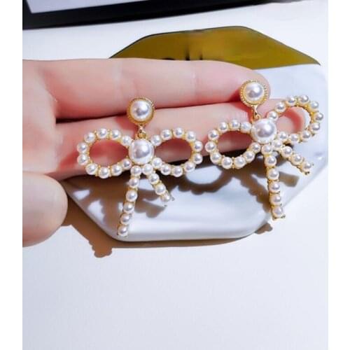 2021 New Sweet Cute Fashion 925 Silver Needle Bow Earring Female Korean Bowknot Pearl Earrings for Women Pearls Jewelry Mujer