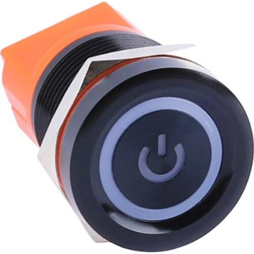 22MM Latching Self-Recovery Bi-color Red Blue LED 12V Black Housing Touch Switch Automatic Reset LED Waterproof 4pins Button